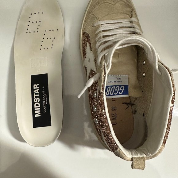 Golden Goose Mid Star Brogue Glitter Suede Sneakers - Size 38 - Picture 10 of 12